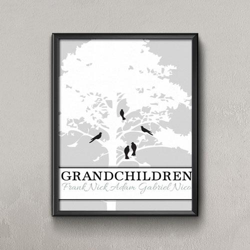 White Family Tree Five Birds Personalised Poster Print, Small 8.5
