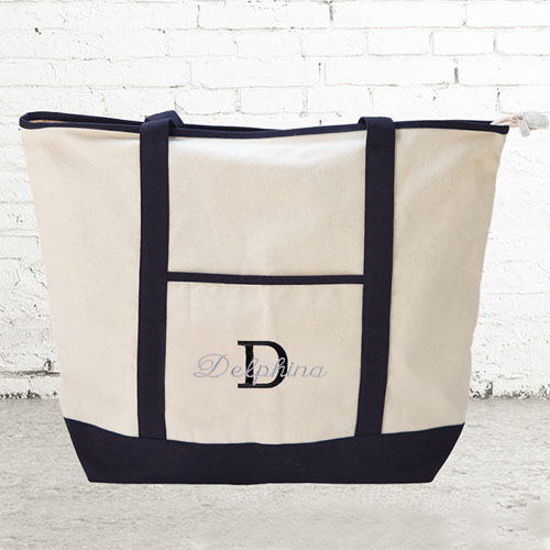 Large Canvas Tote Bag With Monogram -  UK