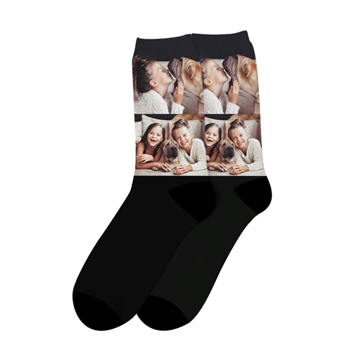 Two Collage Design Custom Print Unisex Socks, Large